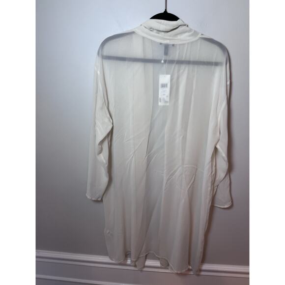 Eileen Fisher Sheer Silk Georgette High Collar Jacket In Bone Sz Medium $328 NWT - Picture 4 of 16